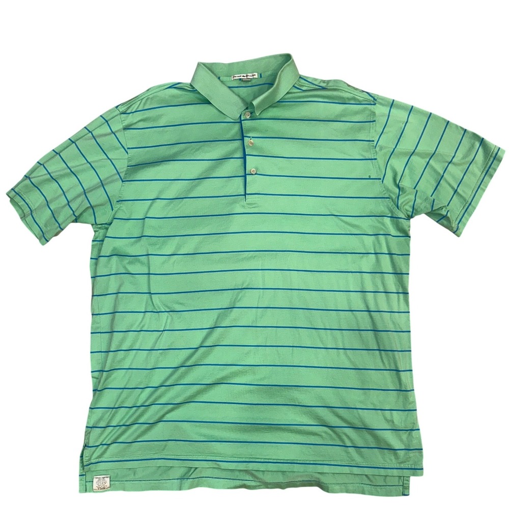 Peter Millar Mens XXL Polo Shirt Mint Green Blue Striped Cotton Short Sleeve - Picture 2 of 8